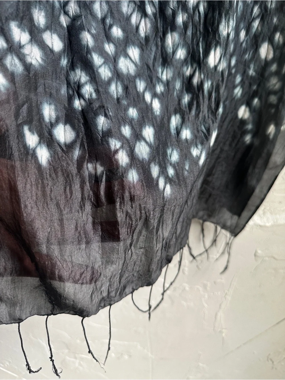 Black White Abstract Print Satin Fringe Scarf Wrap Goth Boho Y2K 72x16